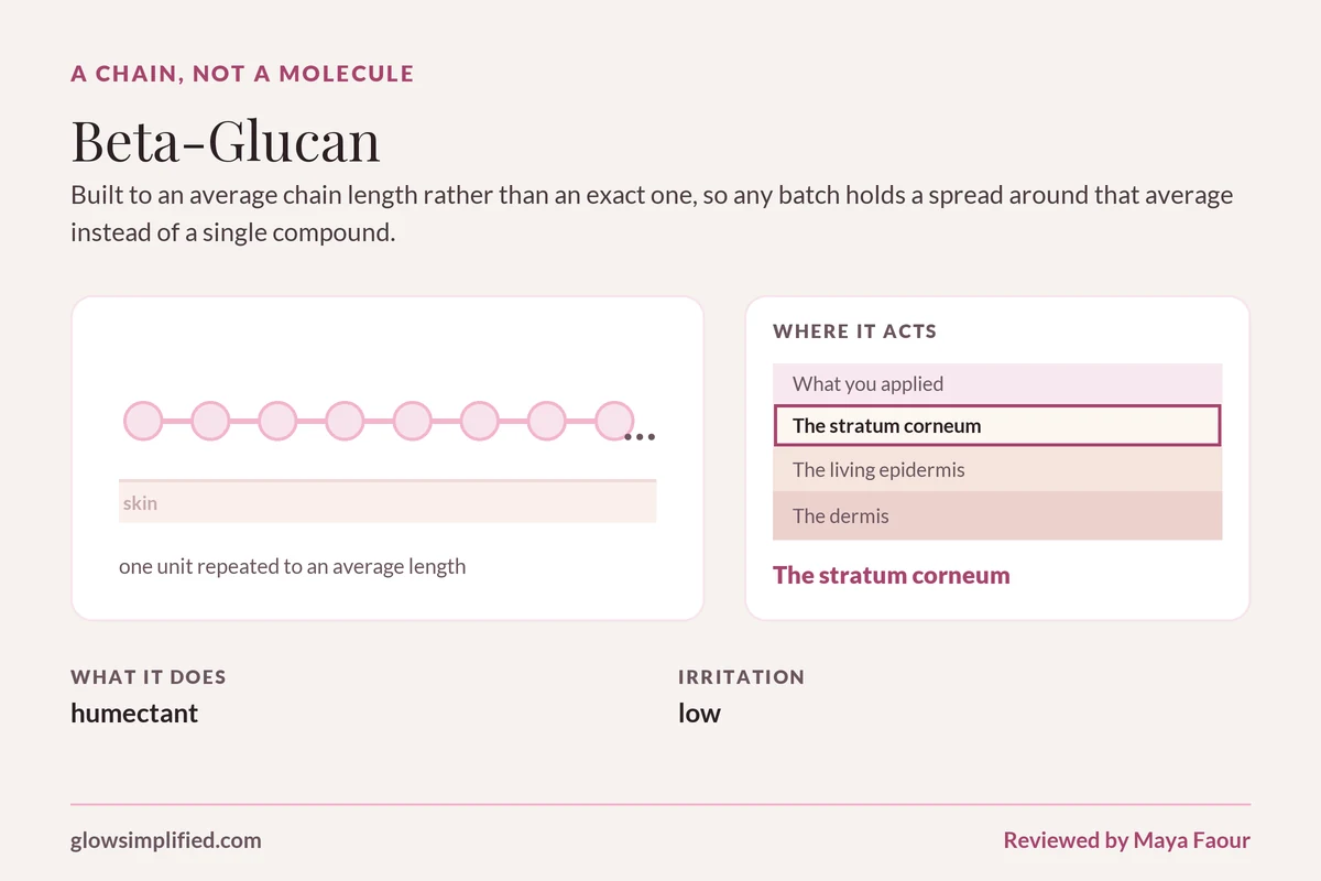Beta-Glucan: A chain, not a molecule. Built to an average chain length rather than an exact one, so any batch holds a spread around that average instead of a single compound.