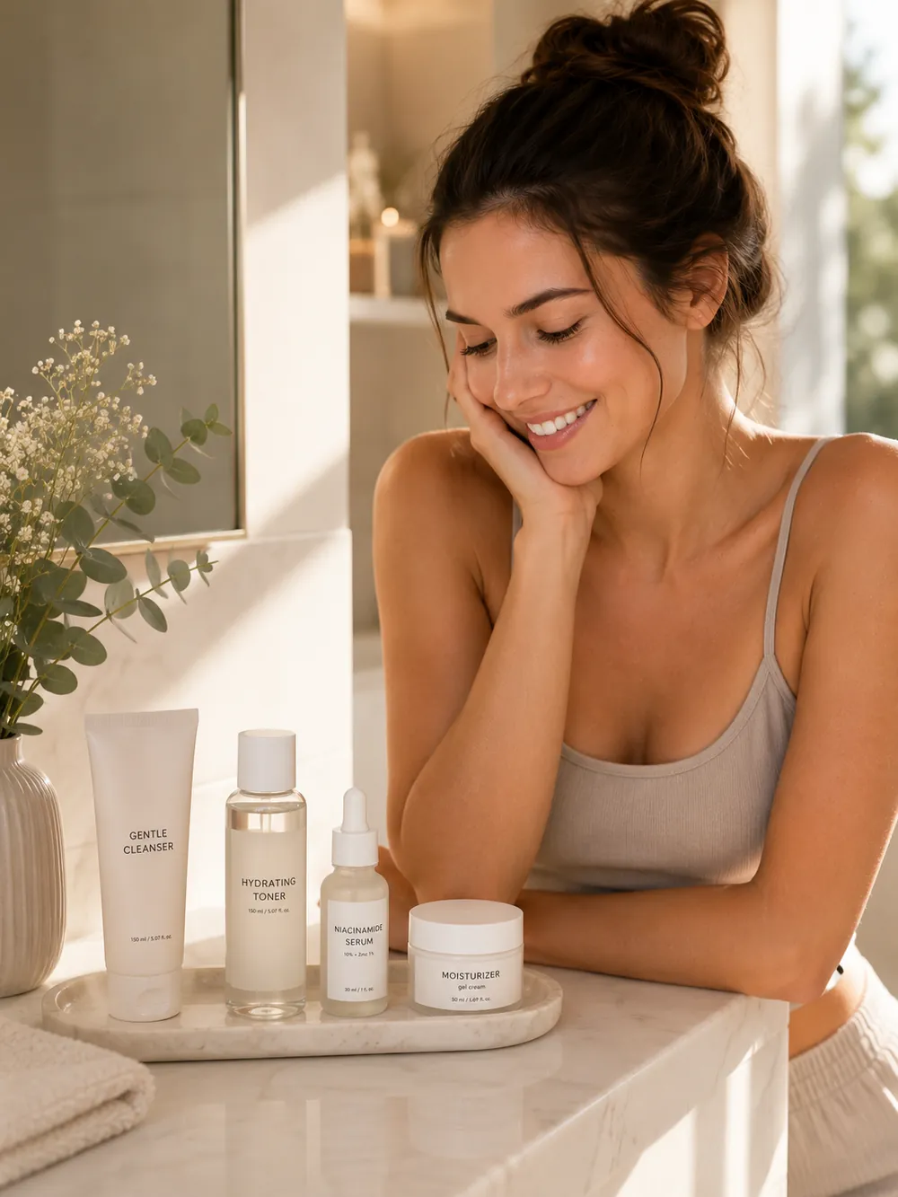 Calm, confident, glowing with a simple routine