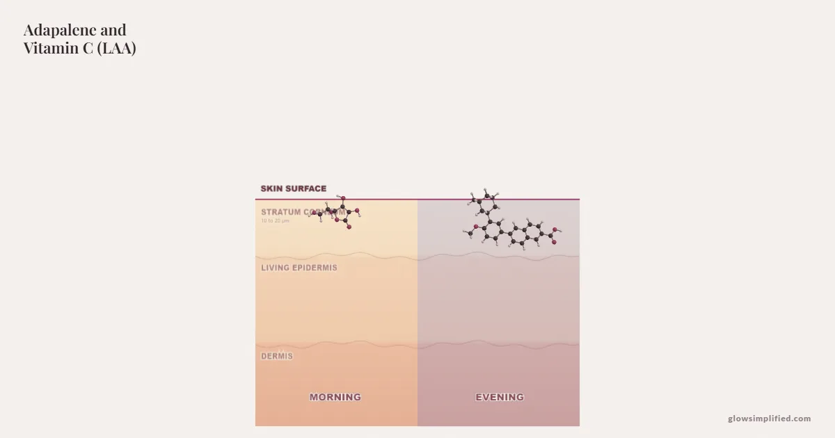 Adapalene and Vitamin C (LAA) meeting on a cross-section of skin