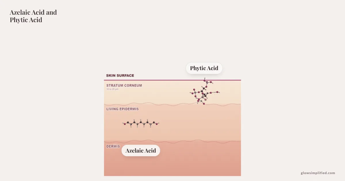 Azelaic Acid and Phytic Acid meeting on a cross-section of skin