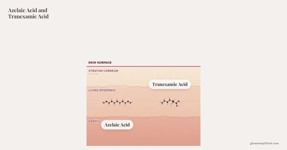 Azelaic Acid and Tranexamic Acid meeting on a cross-section of skin
