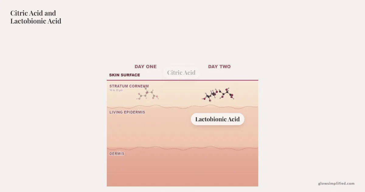 Citric Acid and Lactobionic Acid meeting on a cross-section of skin