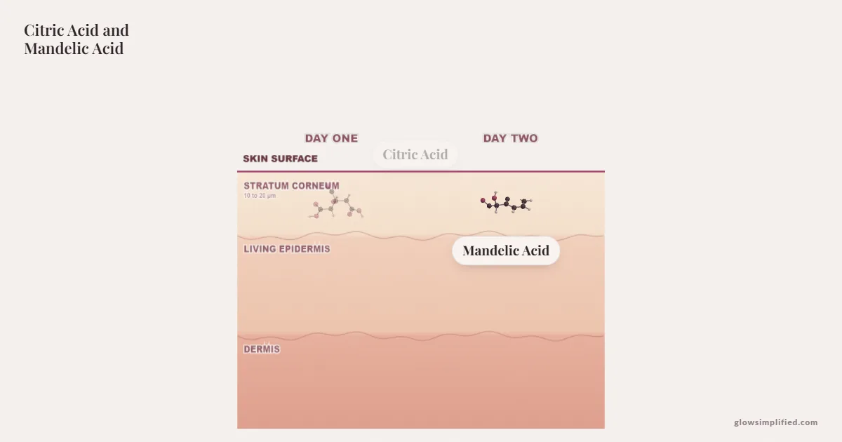 Citric Acid and Mandelic Acid meeting on a cross-section of skin