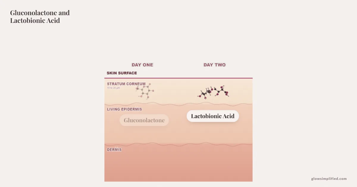 Gluconolactone and Lactobionic Acid meeting on a cross-section of skin