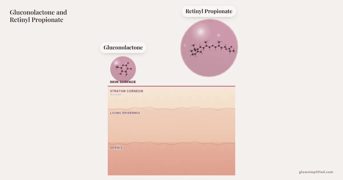 Gluconolactone and Retinyl Propionate meeting on a cross-section of skin