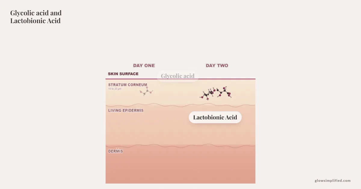 Glycolic acid and Lactobionic Acid meeting on a cross-section of skin