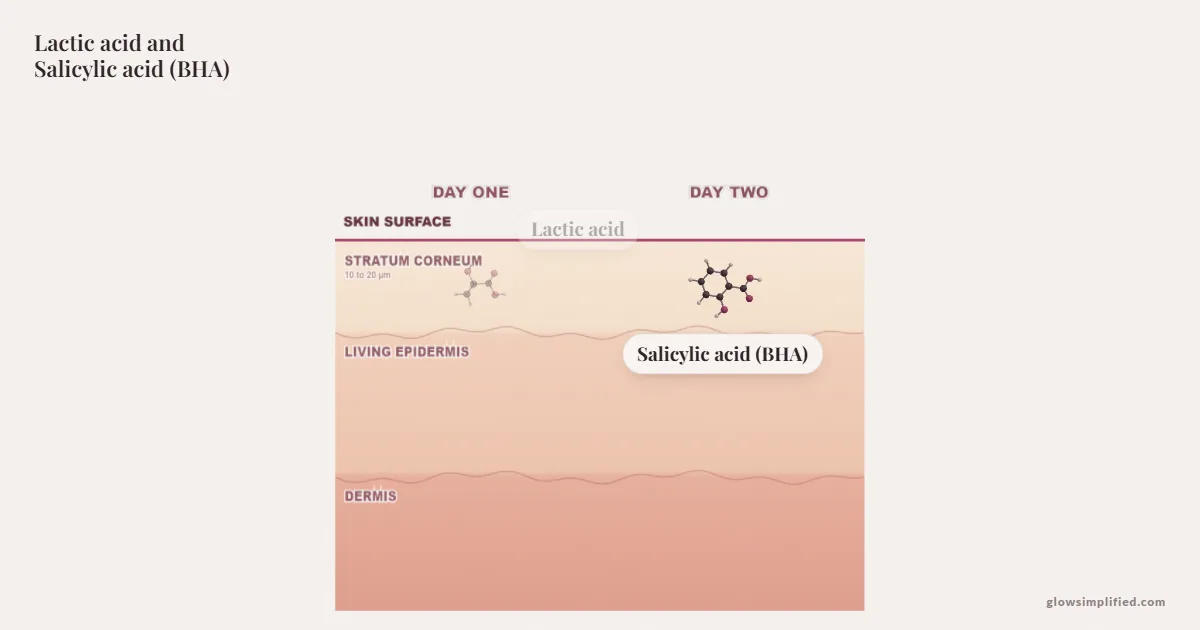 Lactic acid and Salicylic acid (BHA) meeting on a cross-section of skin