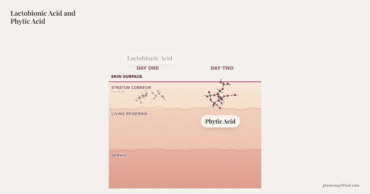 Lactobionic Acid and Phytic Acid meeting on a cross-section of skin