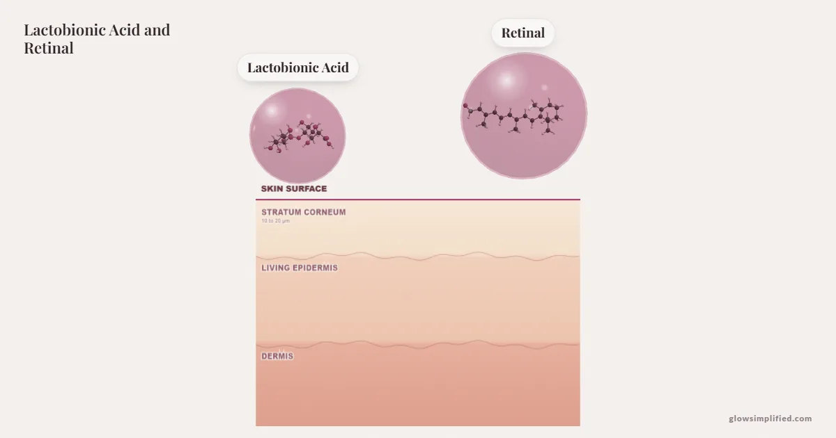 Lactobionic Acid and Retinal meeting on a cross-section of skin
