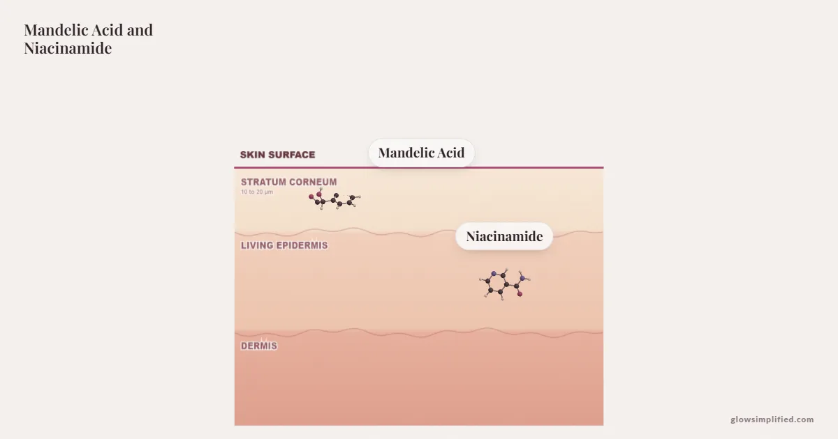 Mandelic Acid and Niacinamide meeting on a cross-section of skin