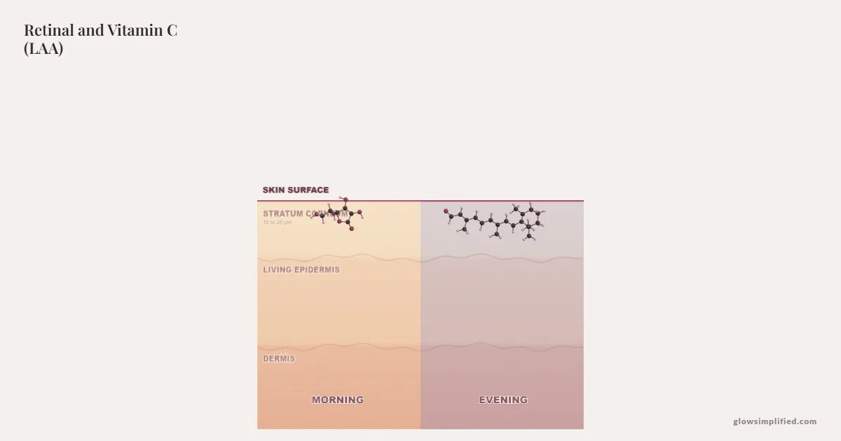 Retinal and Vitamin C (LAA) meeting on a cross-section of skin