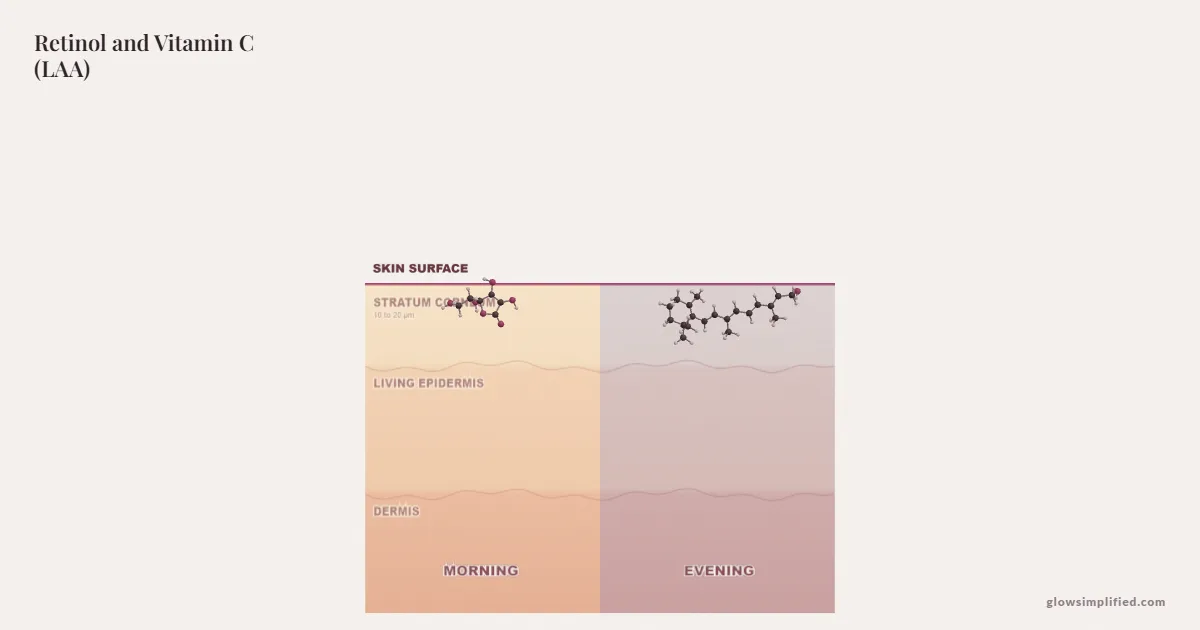 Retinol and Vitamin C (LAA) meeting on a cross-section of skin
