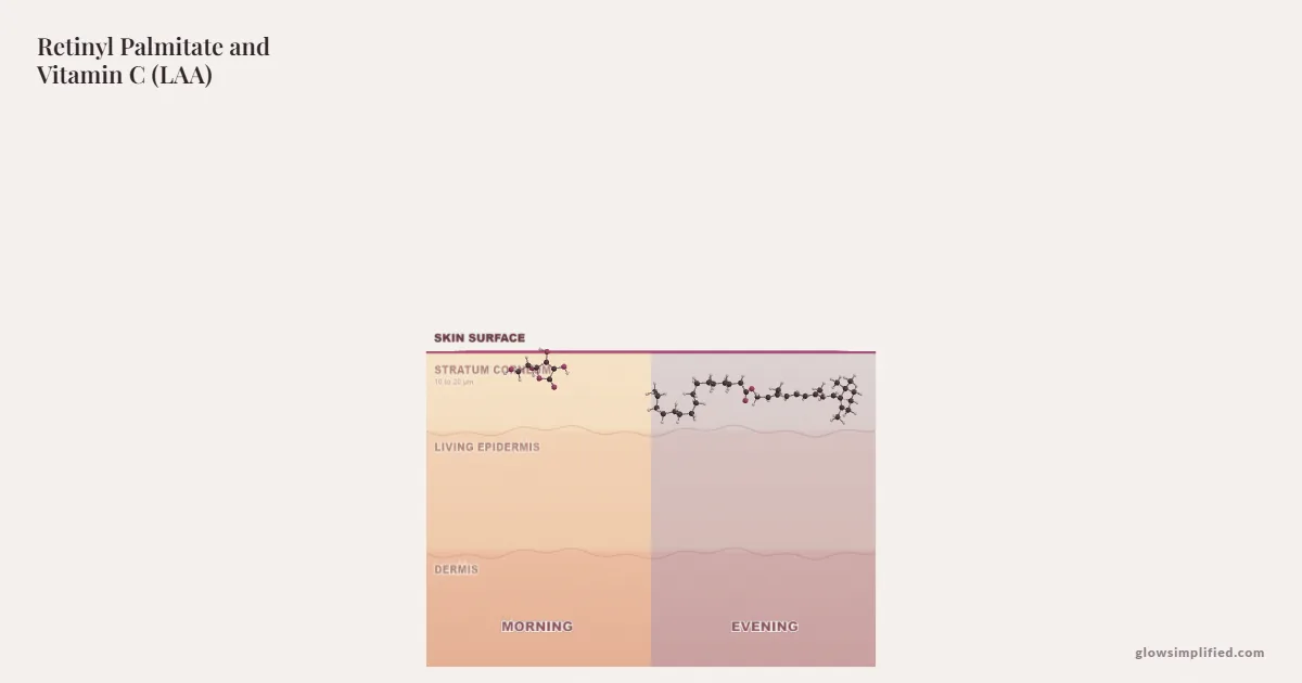 Retinyl Palmitate and Vitamin C (LAA) meeting on a cross-section of skin