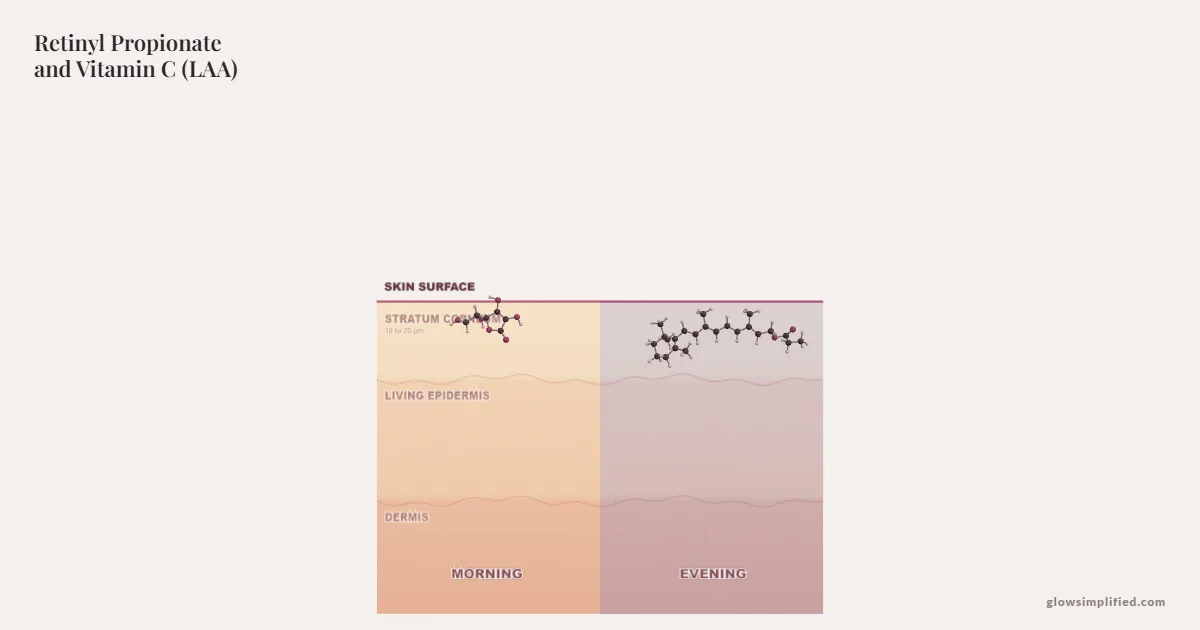 Retinyl Propionate and Vitamin C (LAA) meeting on a cross-section of skin
