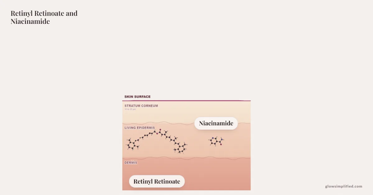 Retinyl Retinoate and Niacinamide meeting on a cross-section of skin
