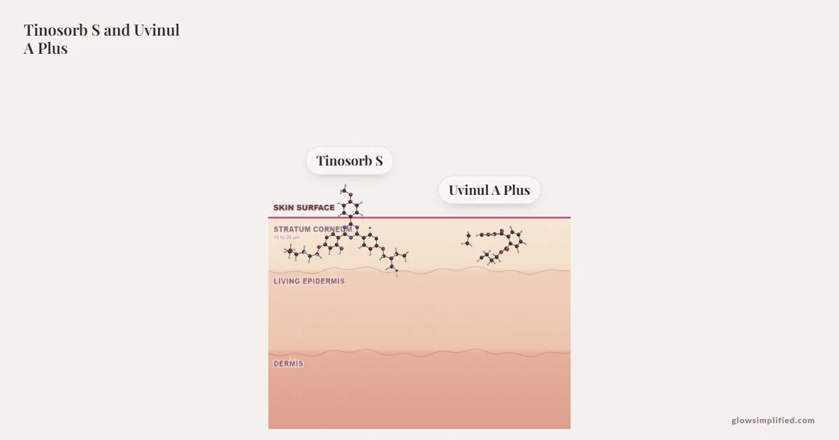 Tinosorb S and Uvinul A Plus meeting on a cross-section of skin