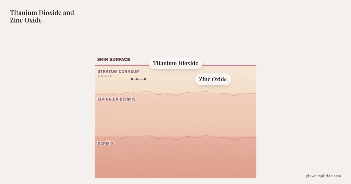 Titanium Dioxide and Zinc Oxide meeting on a cross-section of skin