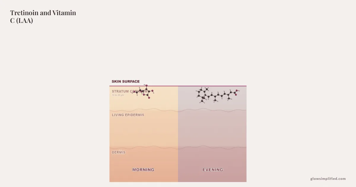 Tretinoin and Vitamin C (LAA) meeting on a cross-section of skin