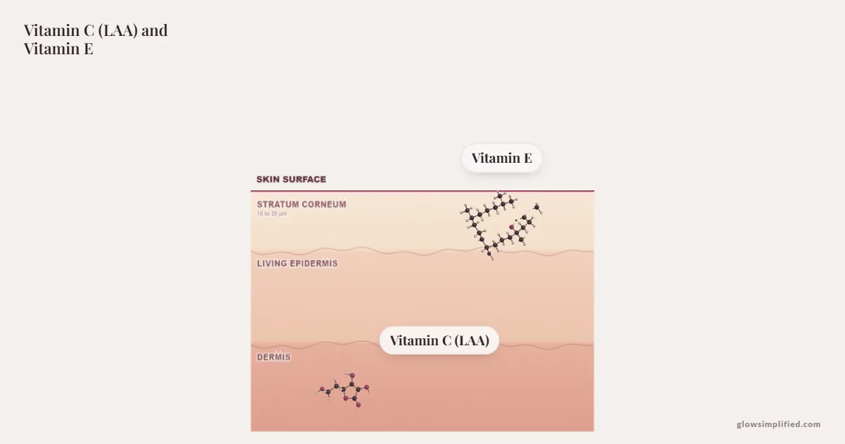 Vitamin C (LAA) and Vitamin E meeting on a cross-section of skin